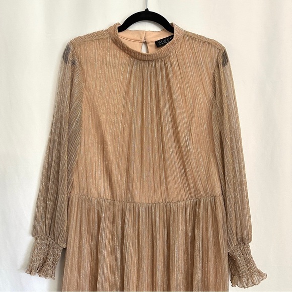 Eloquii Plus Size Shimmer Rose Gold Puff Sleeve Gathered Waist Dress sz 14 - Picture 6 of 16